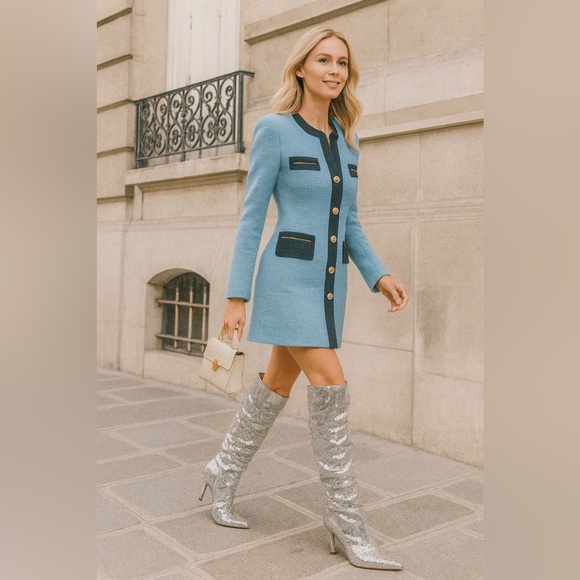 Michael Kors Luna Sequin Boots Silver Pointed Toe Slouchy Heels Women’s 8M NIB - Picture 3 of 15